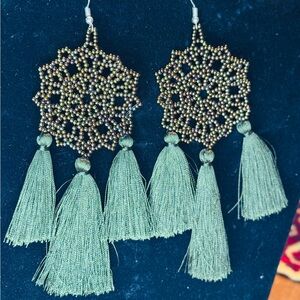 Elegant Forest Green Tassel Earrings